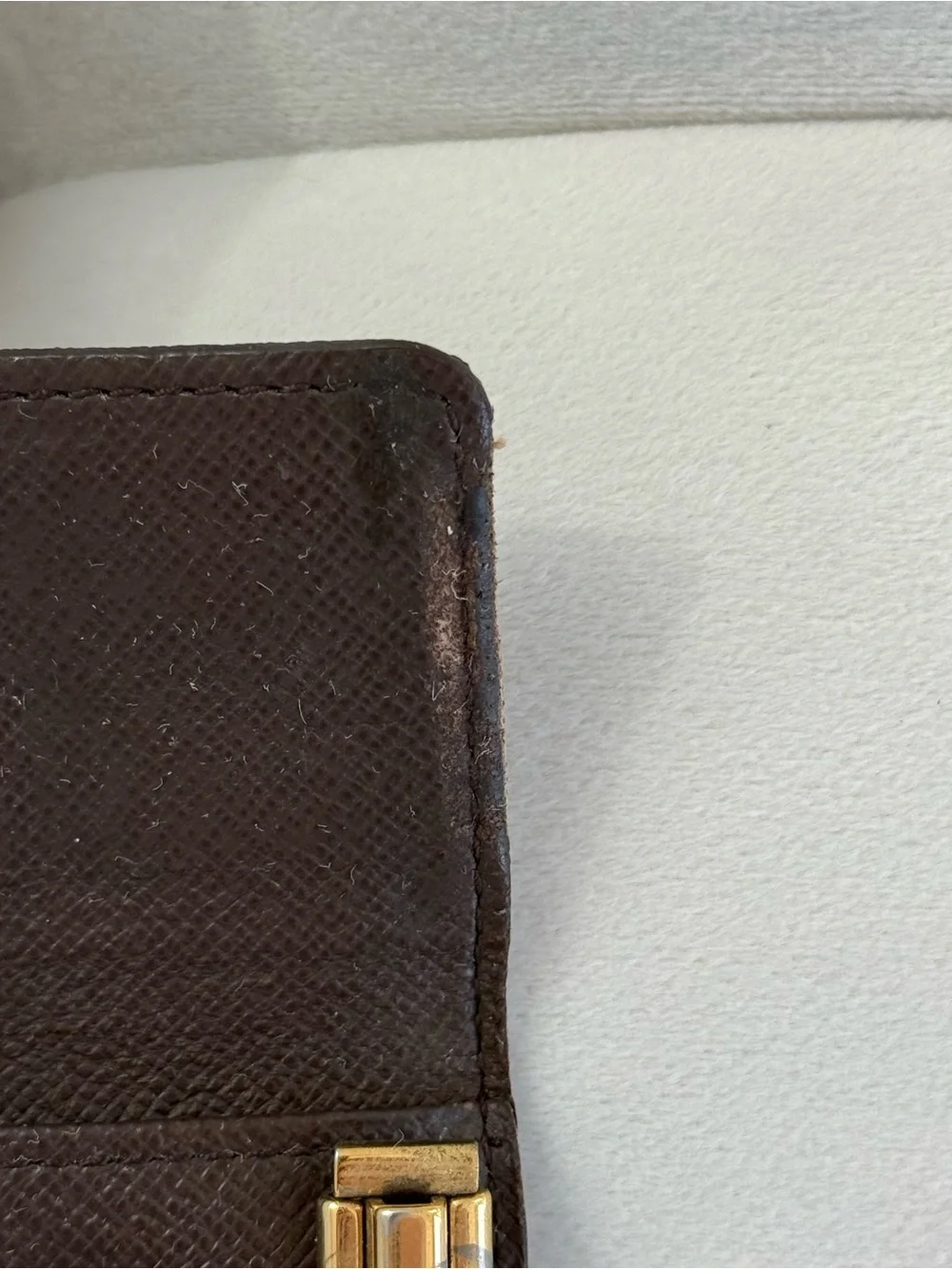 SOLD Louis Vuitton Brown Damier Ebene Canvas Key Pouch with Gold Button